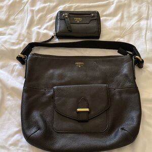 Fossil Black Leather Bag and Wallet Set